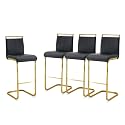 30'' Counter Height Bar Stools Set of 4, Modern Upholstered PU Leather Bar Stools with Back Chrome Plated Metal Frame, 30 inch Armless Bar Chairs for Kitchen Island (Black+Gold, Set of 4)