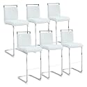 30'' Counter Height Bar Stools Set of 6, Modern Upholstered PU Leather Bar Stools with Back Chrome Plated Metal Frame, 30 inch Armless Bar Chairs for Kitchen Island (White+Silver, Set of 6)