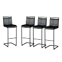 30'' Counter Height Bar Stools Set of 4, Modern Upholstered PU Leather BarStools with Back Chrome Plated Metal Frame, 30 inch Armless Bar Chairs for Kitchen Island (Black+Black, Set of 4)
