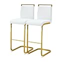 30'' Counter Height Bar Stools Set of 2, Modern Upholstered PU Leather BarStools with Back Chrome Plated Metal Frame, 30 inch Armless Bar Chairs for Kitchen Island (White+Gold, Set of 2)