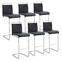 30'' Counter Height Bar Stools Set of 6, Modern Upholstered PU Leather Bar Stools with Back Chrome Plated Metal Frame, 30 inch Armless Bar Chairs for Kitchen Island (Black+Silver, Set of 6)