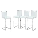 30'' Counter Height Bar Stools Set of 4, Modern Upholstered PU Leather BarStools with Back Chrome Plated Metal Frame, 30 inch Armless Bar Chairs for Kitchen Island (White+Silver, Set of 4)