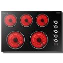 30 Inch Electric Cooktop 5 Burner, 8600W Dual Ring, Knob &amp; Touch