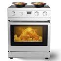 30 Inch Electric Range with 4.8 Cu.Ft Convection Oven, 4 High-Power Burners & 6 Cooking Modes, Smooth Glass Cooktop, Built-In Timer, Freestanding Professional Stainless Steel Kitchen Stove