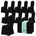 30 Pack Black Spandex Chair Covers – Stretch Polyester Slipcovers for Wedding, Banquet, Party &amp; Dining Chairs – Flat Front Design, Universal Fit