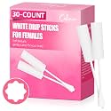 (30-Pack) Calvana White Drip Sticks for Females, Drip Stick Absorbing Sponge, Awkward Essentials, Soft and Comfortable Design, Long Handle Easy Grip, Individually Packaged