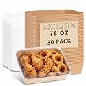 30 Pack Disposable Kraft Paper Food Trays With Clear Lids, 78oz | 10 x 8 x 3 inch Large Rectangle Take‑out Containers, Heavy‑duty Meal Storage Boxes for Food, Perfect for Next Day Lunch, Party