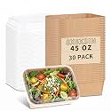 30 Pack Disposable Kraft Paper Food Trays With Clear Lids, 45oz | 8 x 6.5 x 3 inch Large Rectangle Take‑out Containers, Heavy‑duty Meal Storage Boxes for Food, Perfect for Next Day Lunch, Party
