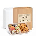 30 Pack Disposable Kraft Paper Food Trays With Clear Lids, 25oz | 10 x 6.5 x 2 inch Large Rectangle Take‑out Containers, Heavy‑duty Meal Storage Boxes for Food, Perfect for Next Day Lunch, Party