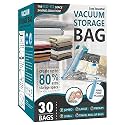 30 Pack Vacuum Storage Bags, Space Saver Bags (6 Jumbo/6 Large/6 Medium/6 Small/6 Roll) Compression Storage Bags for Comforters and Blankets, Vacuum Sealer Bags for Clothes Storage, Hand Pump Included