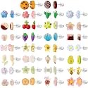 30 Pairs Mini Screwback Earrings for Girls, Kids &amp; Family – Flat Back Acrylic Earring with Stainless Steel Posts | Assorted Cute Charms | Secure Fit for Daily Wear &amp; Parties