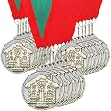 30 Pcs/60 Pcs Christmas Medals Award Bulk 2" Gold Silver Christmas Medals Santa Run Reindeer Snowman Elf Gingerbread Man House Tree Trophy Awards for Xmas Party Ornament Favor Gift Prize