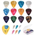 30 Pcs Guitar Picks with Grips, Non-slip Thin Medium Heavy Pick with Holder