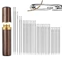 30 PCs Quilting Needle Set | Self Threading Quilting Needle with Wooden Case | Embroidery Needles Threader Inserter Set | Stitching Clothes Hand Sewing Needle Set