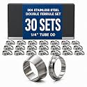 30 Sets 304 Stainless Steel Ferrule Sleeve Set, 1/4" Tube OD