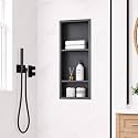 30 x 12 Inch Stainless Steel Shower Niche, No Tile Needed Wall Niche with 3- Tier Shelves, Recessed Wall Niche Insert for Bathroom Shower Kitchen Storage, Matte Black