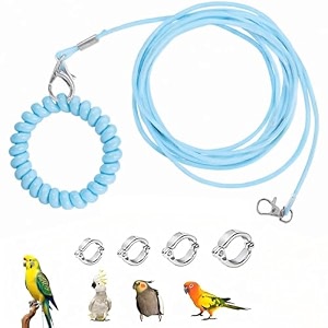 300 cm bird harness with 4 different size foot ring with anti lost bracelet retractable anti-bite parrot harness bird flight training rope for budgiescockatiels blue
