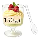 300 Pack 150 Set Clear Dessert Cups with Spoons, 5oz Mini Dessert Cups Reusable Round Parfait Cup for Party Appertizer, Christmas