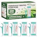 300 Pack Individually Wrapped Dental Floss Picks - Mint Flavored Floss Sticks for Fresh Breath - Strong Smooth &amp; Shred Resistant Tooth Picks - Portable Dental Flossers Oral Care for Home Travel Office