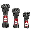 300 Pack Ultra Heavy Duty Zip Ties (12"+18"+24"), 175lb Tensile Strength Black Cable Ties, UV Resistant Industrial Nylon Wire Ties for Outdoor, Fence, Garden, Garage, 4-Tooth Self-Locking Design