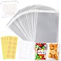 300 PCS 4×6 Inches Clear Resealable Cellophane Bags with 40 PCS Blank Self-adhesive Label Paper and 40 PCS Thank You Stickers for Bakery, Candle, Soap, Cookie Poly Bags