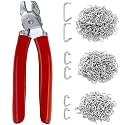 300 PCS Galvanized Hog Rings with Bent Pliers Set, Includes 3/4", 1/2", and 3/8" Hog Rings for Animal Cages, Ropes, Bags, DIY Crafts, and Furniture Upholstery