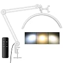 3000 Lm Adjustable LED Half Moon Light with Clamp & Task Lamp - Bright, Dimmable Lighting for Office, Crafts, Nails &Salon, Remote Control (CCT，White)