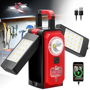 3000lm rechargeable work light magnetic led work light with 4 light modes hook foldableamprotatable design ip65 waterproof portable work lights for job site garage camping car repairing