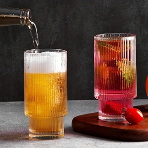 300ml ribbed shape drinking glass highball glasses premium iced coffee glasses clear glass tumbler for water mojito juice etc 2