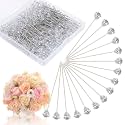 300PCS 1.5 Inch Straight Clear Corsage Boutonniere Pins with Crystal Heads Diamond Rhinestone Floral Pins Ideal for DIY Decoration, Crafts, Sewing, Quilting and Wedding Bridal Hair Accessories