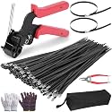 300PCS Metal Zip Ties Gun Kit, 12 Inch Heavy Duty Metal Zip Ties, Multi-Purpose Self-Locking Cable Tie Tool Set for Vehicles Farms Plants Fences Pipe Bundling, Scissors