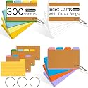 300PCS Tabbed Index Cards with Ring 3x5, Colored Flashcard with Tabs