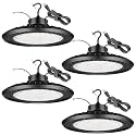 300W UFO LED High Bay Light 4PACK 5000K High Bay LED Shop Lights 45000LM 0-10V Dimmable 1200W HID/HPS Replacement with 5' US Plug IP65 Hanging Hook UFO Lights for Shop Warehouse Garage Workshop