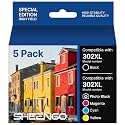 302XL 302 Ink Cartridges Remanufactured for Epson 302 Ink Cartridges 302 XL T302XL T302 High Yield Multipack Work for Expression XP-6100 XP-6000 (Black/Cyan/Magenta/Yellow/PhotoBlack, 5 Pack)
