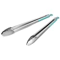 304 Stainless Steel Kitchen Cooking Tongs, 14 &amp; 16", Set of 2, Aqua Sky