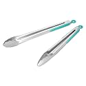 304 Stainless Steel Kitchen Cooking Tongs, 12 &amp; 14", Set of 2, Aqua Sky