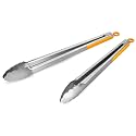304 Stainless Steel Kitchen Cooking Tongs, 14 &amp; 16 Inch, Set of 2, Orange