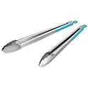 304 Stainless Steel Kitchen Cooking Tongs, 14 &amp; 16 Inch, Set of 2, Blue
