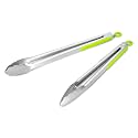 304 Stainless Steel Kitchen Cooking Tongs, 12 &amp; 14 Inch, Set of 2, Green