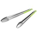 304 Stainless Steel Kitchen Cooking Tongs, 14 &amp; 16 Inch, Set of 2, Green