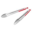 304 Stainless Steel Kitchen Cooking Tongs, 12 &amp; 14 Inch, Set of 2, Red