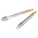 304 Stainless Steel Kitchen Cooking Tongs, 12 &amp; 14 Inch, Set of 2, Orange
