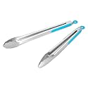 304 Stainless Steel Kitchen Cooking Tongs, 12 &amp; 14 Inch, Set of 2, Blue