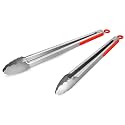 304 Stainless Steel Kitchen Cooking Tongs, 14 &amp; 16 Inch, Set of 2, Red