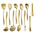 304 Stainless Steel Matte Kitchen Utensils Set, 11 Pcs Long Metal Cooking Utensils Set, Gold Cooking Utensils Set, Dishwasher Safe