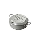 304 Stainless Steel Oil Pan Japanese Deep Frying Pot with a Thermometer and a Lid Kitchen Tempura French Fries Oil Fried Pan(Silver 24cm)