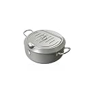 304 Stainless Steel Oil Pan Japanese Deep Frying Pot with a Thermometer and a Lid Kitchen Tempura French Fries Oil Fried Pan(Silver 20cm)
