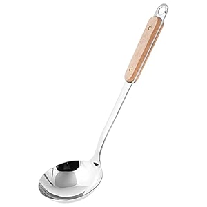 304 stainless steel soup ladle with wood handle - 138 inch 35 x 10 cm professional kitchen serving spoon - heavy duty heat resistant ladle for soup stew amp gravy - large sauce ladle