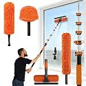 30FT Reach Duster Kit, Window Cleaning with 5-24FT Telescoping Extension Pole, High Ceiling Duster, Microfiber Feather Duster, Cobweb Duster, Window Squeegee, Feather Duster, Extendable Pole Kit