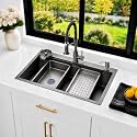 30in Black Stainless Steel Kitchen Sink: Drop In Workstation & Accessories